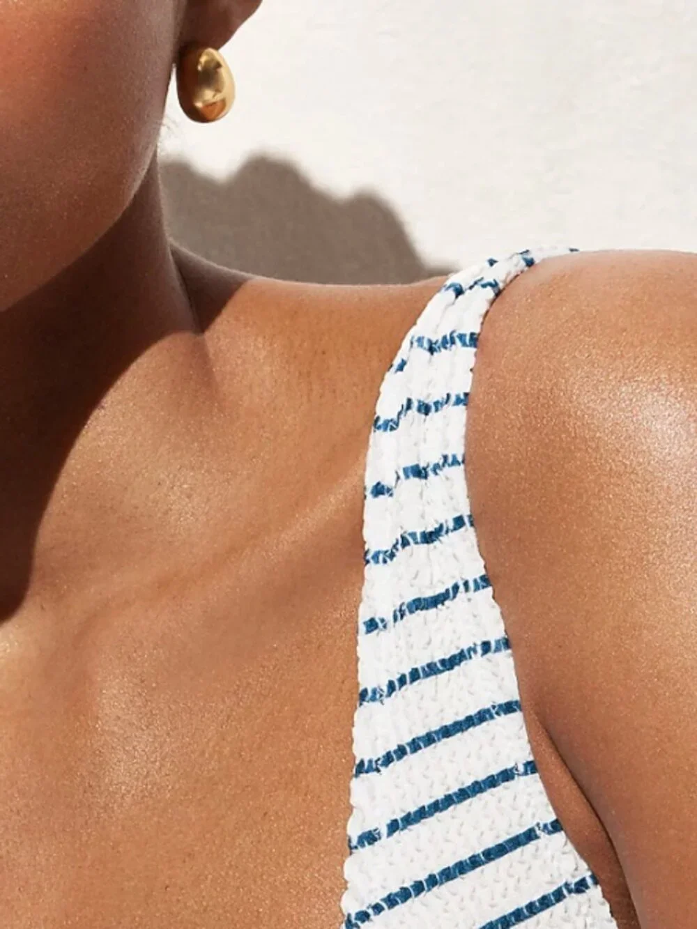 🏷 *NWT* J.Crew Scrunchie One Piece Swimsuit White Blue Stripe Size 14 🌊